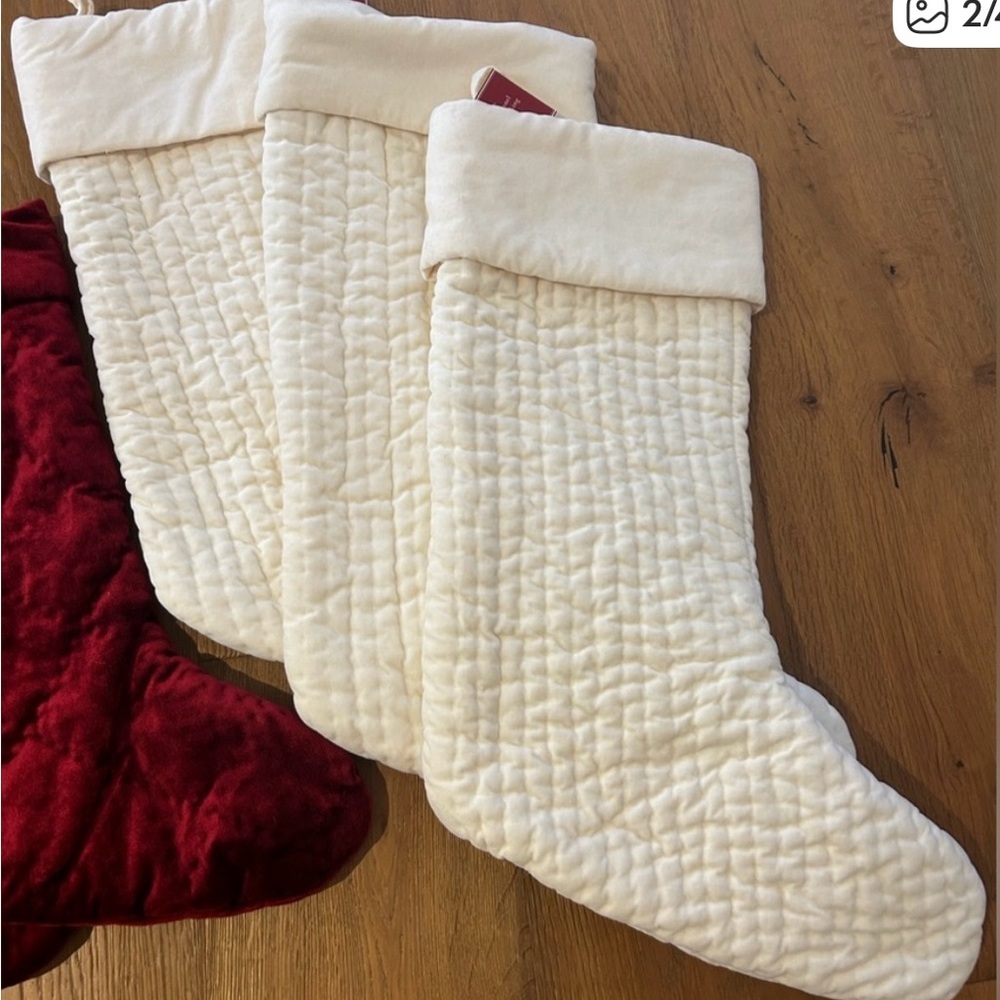 Pottery Barn Quilted Cream Christmas Stockings (Set of 3)